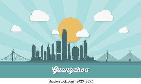 Guangzhou skyline - flat design - vector illustration