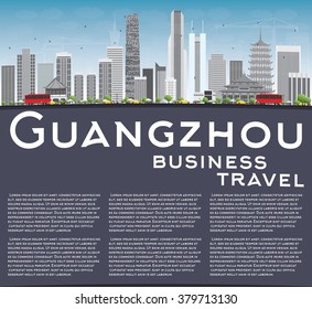 Guangzhou Skyline with Gray Buildings and Copy Space. Vector Illustration. Business Travel and Tourism Concept with Modern Buildings. Image for Presentation Banner Placard and Web Site.