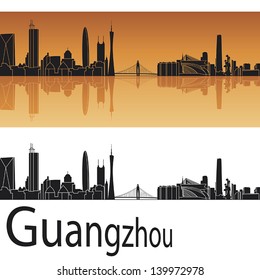 Guangzhou skyline in orange background in editable vector file