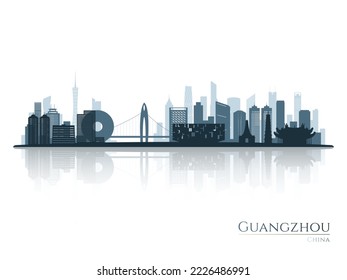 Guangzhou skyline silhouette with reflection. Landscape Guangzhou, China. Vector illustration.