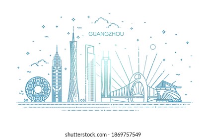 Guangzhou Skyline, Vector Illustration In Linear Style