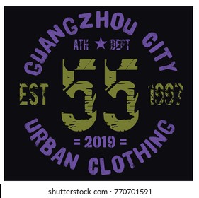 Guangzhou sport t-shirt design, college sport team style typography for poster, t-shirt or print.