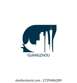 Guangzhou vector icon with skyline, panoramic view, outlook shape. China city landmarks logo concept. Flat isolated graphic, badge