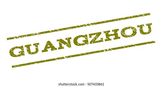 Guangzhou watermark stamp. Text caption between parallel lines with grunge design style. Rubber seal stamp with unclean texture. Vector olive color ink imprint on a white background.