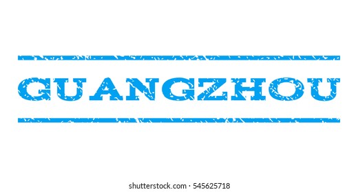 Guangzhou watermark stamp. Text caption between horizontal parallel lines with grunge design style. Rubber seal stamp with unclean texture. Vector blue color ink imprint on a white background.