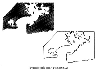 Guantanamo Bay Naval Base (Republic of Cuba, United States of America) map vector illustration, scribble sketch Guantanamo Bay (NSGB, GTMO, Gitmo, Naval Station) map