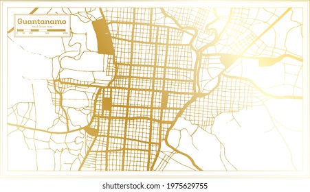 Guantanamo Cuba City Map in Retro Style in Golden Color. Outline Map. Vector Illustration.
