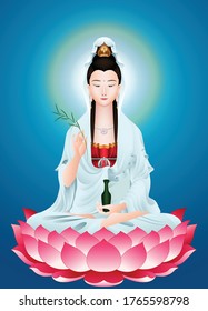 Guanyin Chinese goddess of mercy. Graphic vector