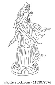 Guanyin or Guan Yin vector for tattoo.Chinese god and art Guan Yin character design.
