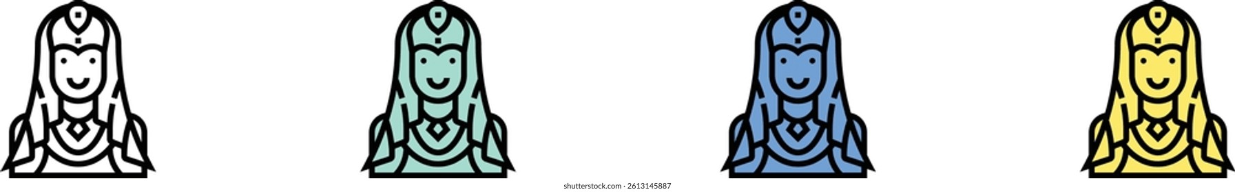 guanyin icon. Outline, Green, Blue and Yellow Style Design Isolated On White Background