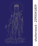 Guanyin sitting line draft drawing. Avalokitesvara Bodhisattva.indian god,china god