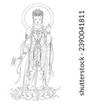 Guanyin sitting line draft drawing. Avalokitesvara Bodhisattva.indian god,china god