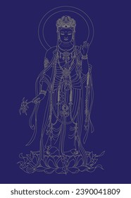 Guanyin sitting line draft drawing. Avalokitesvara Bodhisattva.indian god,china god