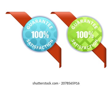 Garantizar esquinas de satisfacción del 100%. Conjunto de etiquetas de color brillante. Ilustración vectorial. 
Colección de diseño de lujo para Promoción y Venta.