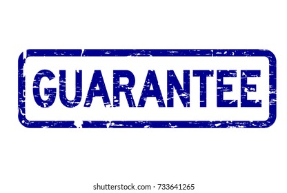 Guarantee blue square rubber seal stamp on white background