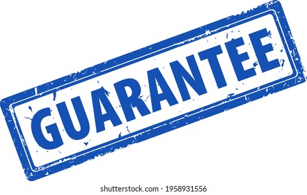 Guarantee blue square rubber stamp icon isolated on white background. 100 percent guarantee stamp.