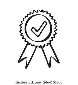 Guarantee doodle medal line icon. Minimal hand drawn consumer concept control emblem or assurance. . Vector illustration