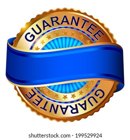 Guarantee empty gold label with ribbon.  Vector illustration.