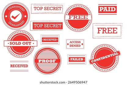 Guarantee, failed, accepted, confidential, Sold out, top secret vector stamp logo illustrator on white background