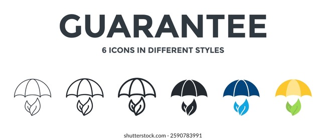 Guarantee Icon In Different Style Vector Illustration. Designed In Thin Line, Regular Line, Bold Line, Glyph, Color Fill, And Flat Style Can Be Used For Web