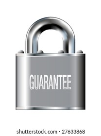 Guarantee icon on stainless steel padlock vector button