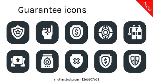  guarantee icon set. 10 filled guarantee icons. Simple modern icons about  - Shield, Promise, Oxigen, Banner, Charcoal
