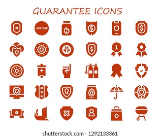  Guarantee Icon Set. 30 Filled Guarantee Icons. Simple Modern Icons About  - Shield, Lifetime, Charcoal, Quality, Banner, Promise, Oxigen, Antivirus, Protection, Seal