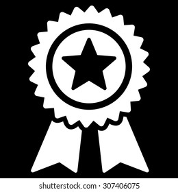 Guarantee icon. Vector style is flat symbols, white color, rounded angles, black background.