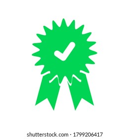 guarantee icon. white check mark sign with green ribbon isolated on white background. vector illustration