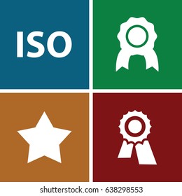 Guarantee icons set. set of 4 guarantee filled icons such as star, award, iso