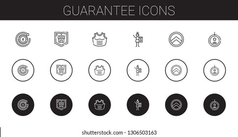 guarantee icons set. Collection of guarantee with refund, shield, armor, charcoal, best seller. Editable and scalable guarantee icons.