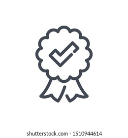 Guarantee line icon. Ribbon with check mark vector outline sign.