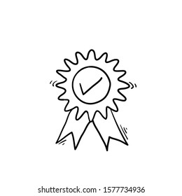 guarantee or medal thin line icon. concept of minimal consumer control emblem or assurance. hand drawn doodle illustration vector