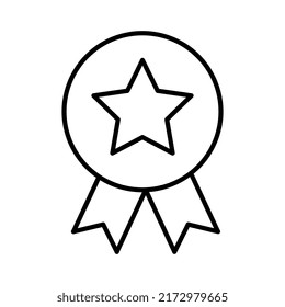 icono de la línea delgada de garantía o medalla. concepto de emblema o garantía de control mínimo de los consumidores. tendencia de trazo plano distinción moderna ganar logotipo diseño de linearto gráfico simple elemento sobre fondo blanco.