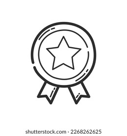 Guarantee or medal thin line icon. Hand drawing design style. Vector.