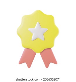 Ilustración vectorial de medalla de garantía, icono de placa 3d con estrella y cinta aislado fondo