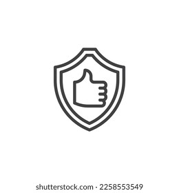 Empfohlenes Zeilensymbol gewährleisten. lineares Stilzeichen für mobiles Konzept und Webdesign. Schild mit Daumen-up Gesten Umriss Vektorsymbol. Symbol, Logo-Abbildung. Vektorgrafik