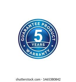 Guarantee seal in blue circle shapes with text 5 years warranty