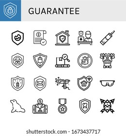 guarantee simple icons set. Contains such icons as Antivirus, Shield, Approve, Protection, Silicone, Quality, Armor, Protective, Seal, Reward, can be used for web, mobile and logo