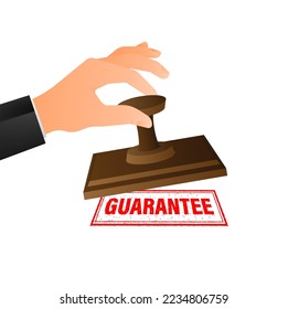 Guarantee stamp on gold background. Business icon. Premium quality label. Red background