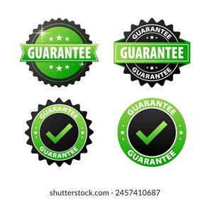 Guarantee stickers, green and black label on white background