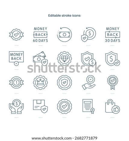 Guarantee stroke icon. Guarantee line icon set. editable stroke icon pack
