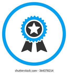 Guarantee vector icon. Style is bicolor flat symbol, blue and gray colors, rounded angles, white background.