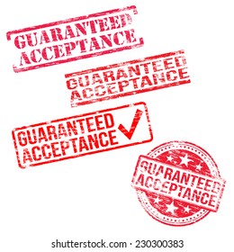 Guaranteed Acceptance stamps. Different shape vector rubber stamp illustrations 