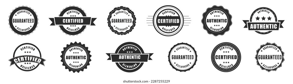 Guaranteed and certified badges collection. Set of guaranteed, certified, authentic badges