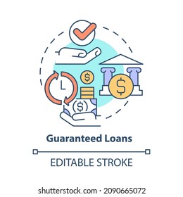 Guaranteed loans launching concept icon. Small business. Startup development financial program abstract idea thin line illustration. Vector isolated outline color drawing. Editable stroke