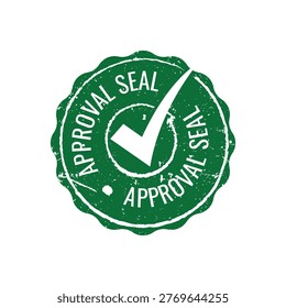 guaranteed quality green circular approval seal stamp featuring white check mark icon with grunge texture