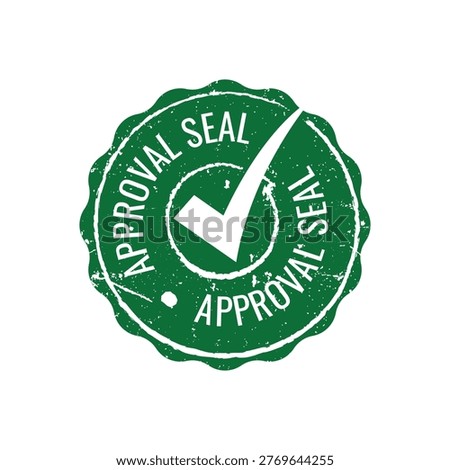 guaranteed quality green circular approval seal stamp featuring white check mark icon with grunge texture