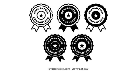 Guaranteed Quality Seals with Stars and Ribbons Icon Vector Design Illustration 