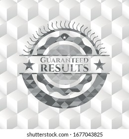 Guaranteed results grey emblem with geometric cube white background